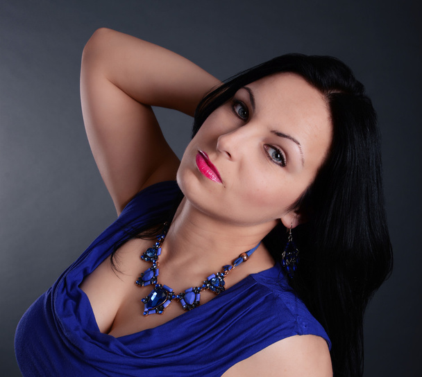 egy kék ruha szexi nő - Fotó, kép