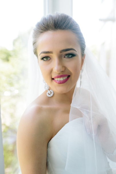 Young beautiful bride posing against the window - Photo, Image
