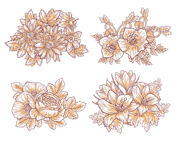 floral set on white - Vector, afbeelding