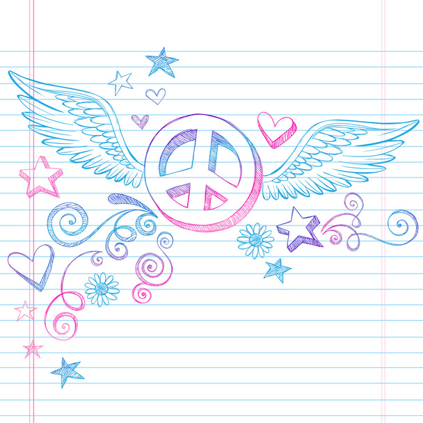 σημάδι ειρήνης με φτερά διάνυσμα σχηματικό doodles - Διάνυσμα, εικόνα