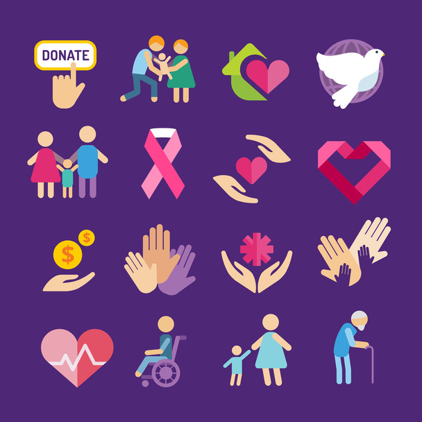 Charity flat icons set - ベクター画像