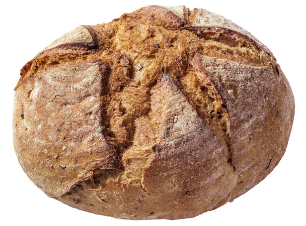 Монастырский хлеб с треснувшей грубой сельской корой изолирован на белом фоне
 - Фото, изображение