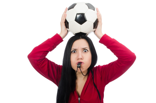Donna con calcio isolato su bianco
 - Foto, immagini