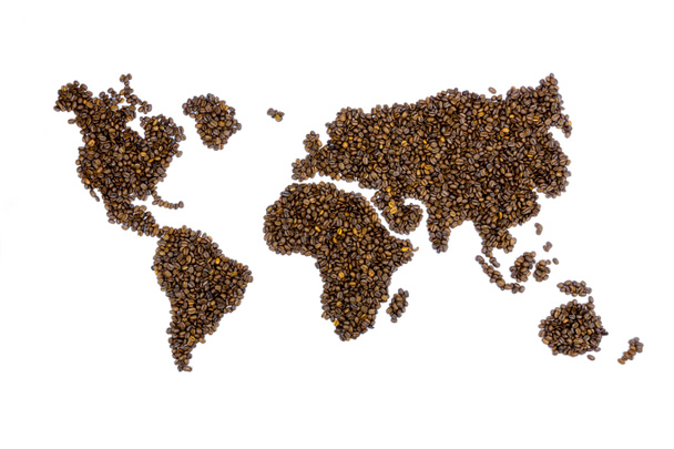 World map filled with coffee beans - Zdjęcie, obraz