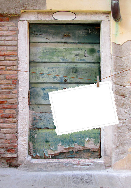 Single hanged postcard on Venetian background - Photo, Image