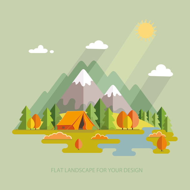 Autumn  landscape. Morning landscape in the mountains. Solitude - Vector, Image