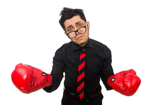 Man zakenman in rode bokshandschoenen - Foto, afbeelding