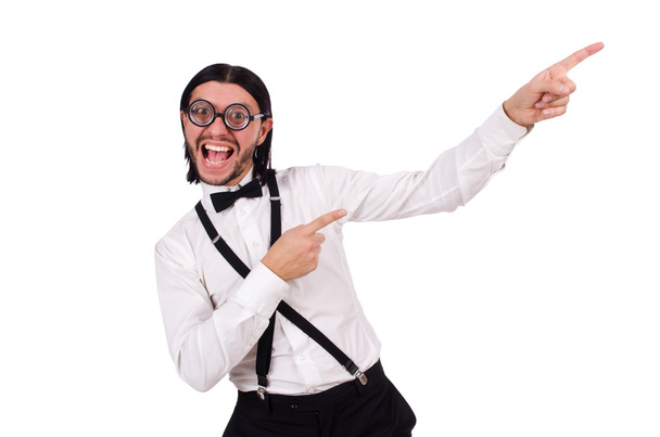 Man wearing suspenders isioated on white - Fotó, kép