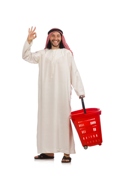 Arab man doing shopping isolated on white - Foto, afbeelding