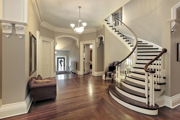 Foyer con escalera curva
 - Foto, Imagen