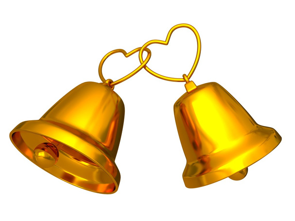 Golden wedding bells with love hearts - Fotoğraf, Görsel