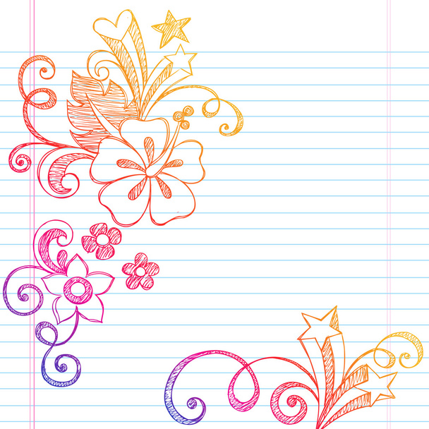 Hibiscus Sketchy Summer Notebook Doodle Vector - Vector, Image