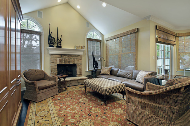 Family room with stone fireplace - Photo, Image