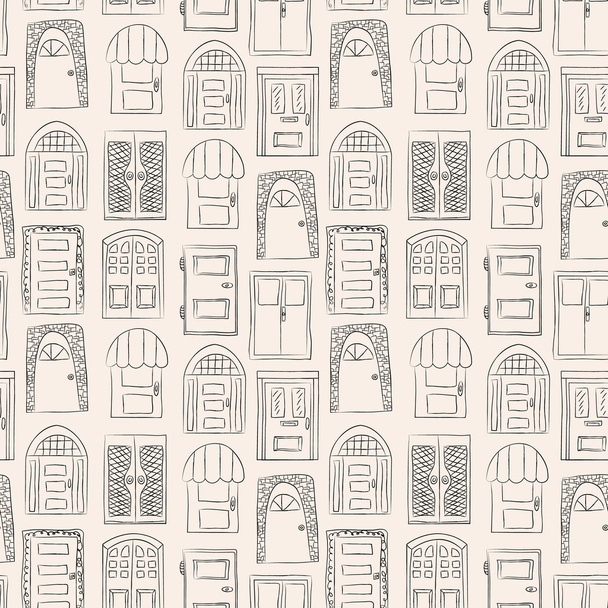 Seamless pattern. Collection of old door icon, isolated illustration vector. Set with close up wooden door. Simple design - Vector, Image