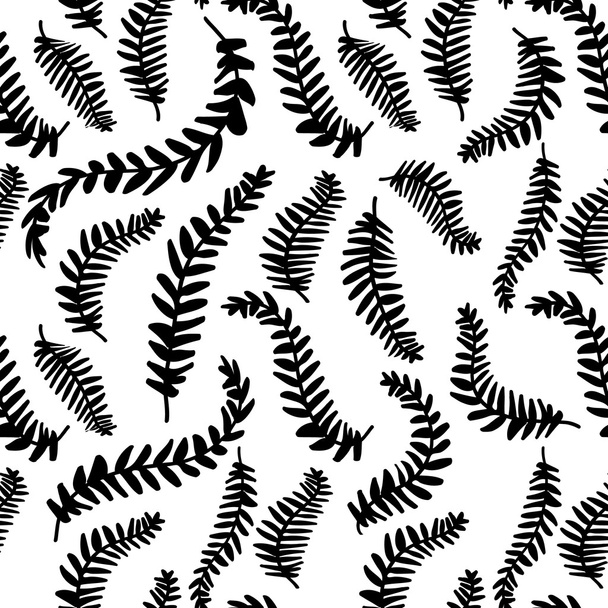 handgezeichnete zarte dekorative Vintage-Blätter in schwarz und weiß. elegante nahtlose Muster. Vektorillustration. - Vektor, Bild
