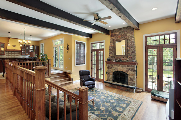 Family room with wood ceiling beams - Photo, Image