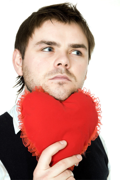 Man with red heart - Zdjęcie, obraz