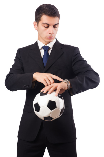 Бизнесмен с футболом изолирован на белом - Фото, изображение