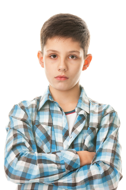 Serious boy in checked shirt - Foto, afbeelding