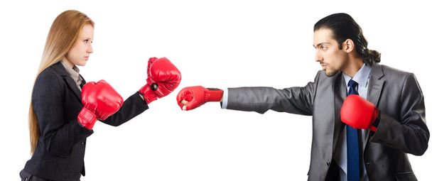Empresario con guantes de boxeo en blanco
 - Foto, Imagen