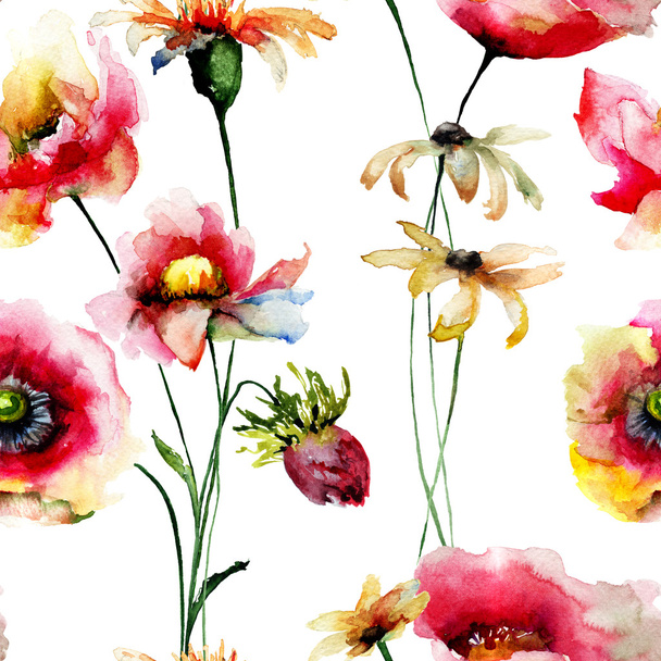 Seamless pattern with Decorative summer flowers - Photo, Image