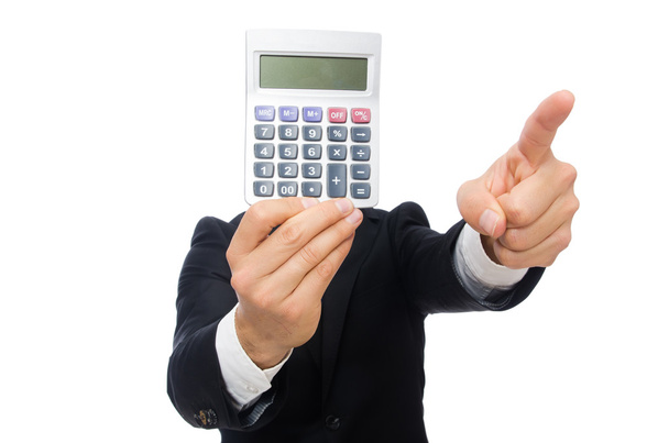 Muž s kalkulačkou izolovanou na bílém - Fotografie, Obrázek