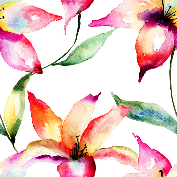 Seamless wallpaper with Lily flowers - Fotó, kép