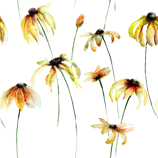 Seamless wallpaper with Yellow Gerber flowers - Zdjęcie, obraz