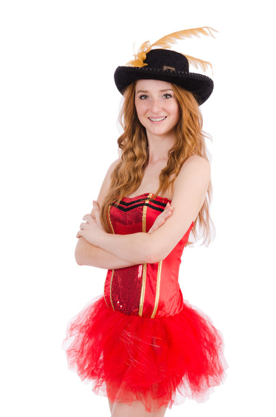Κόκκινα μαλλιά κορίτσι στο κοστούμι Καρναβάλι που απομονώνονται σε λευκό - Φωτογραφία, εικόνα