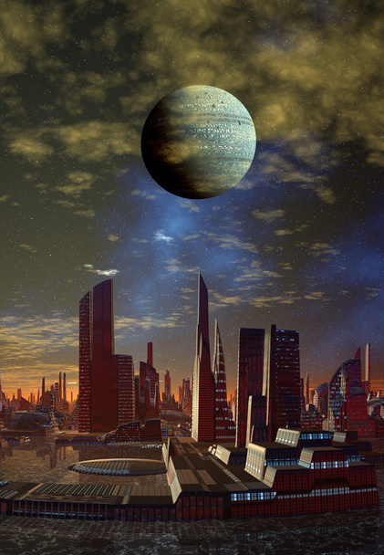 未来の宇宙人の街 - コンピューターのアートワーク - 写真・画像