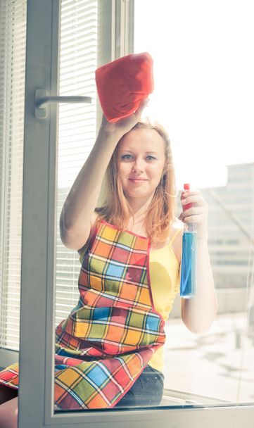 woman housewife washes a window - Foto, imagen