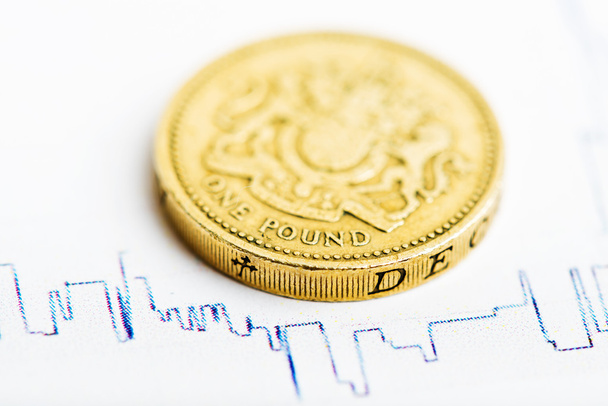 One pound coin on fluctuating graph - Photo, Image
