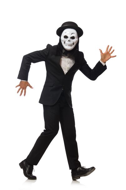 Άνθρωπος με τρομακτική μάσκα που απομονώνονται σε λευκό - Φωτογραφία, εικόνα