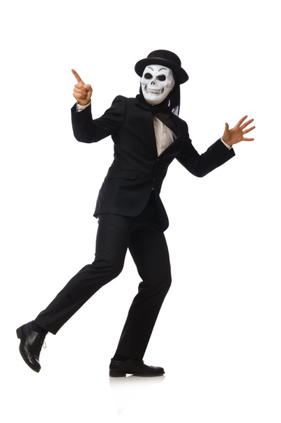 Man met eng masker geïsoleerd op wit - Foto, afbeelding