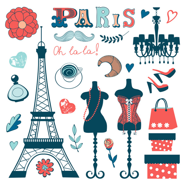 Beautiful collection of paris related graphic elements - Vektor, Bild