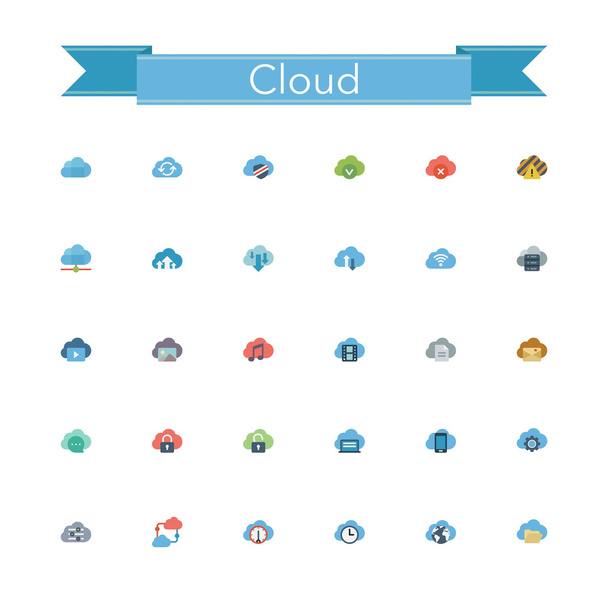 Cloud Flat Icons - Vektör, Görsel