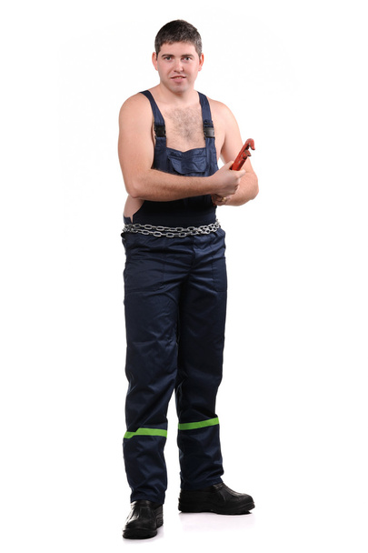 Mechanic with tools isolated on the white background - Photo, Image