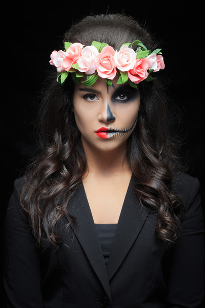 beautiful woman with make-up skeleton - 写真・画像