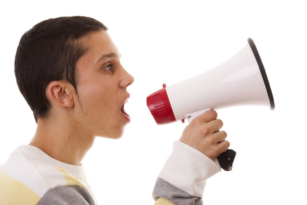Shouting at the megaphone - Foto, afbeelding
