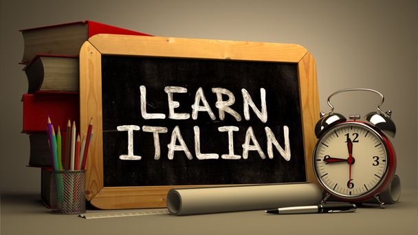 Learn Italian Concept Hand Drawn on Chalkboard. - Photo, Image