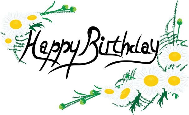 greeting card happy Birthday with beautiful white daisies - Вектор,изображение