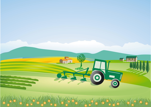 Agricultura con tractor
 - Vector, imagen