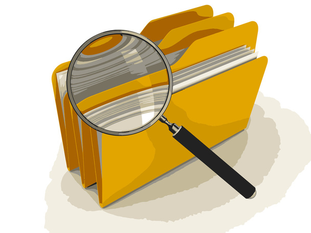 3D Folder with Magnifying Glass - Vector, afbeelding