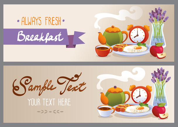 Always Fresh Breakfast. Horisontal banners. Vector illustration - Vector, Image