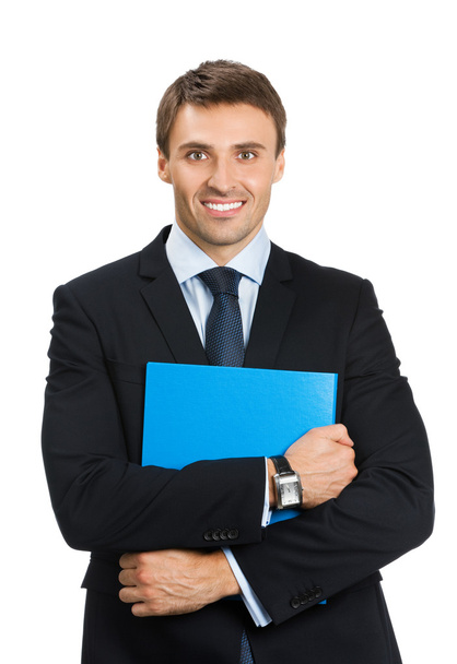 Business man with folder, on white - Фото, изображение