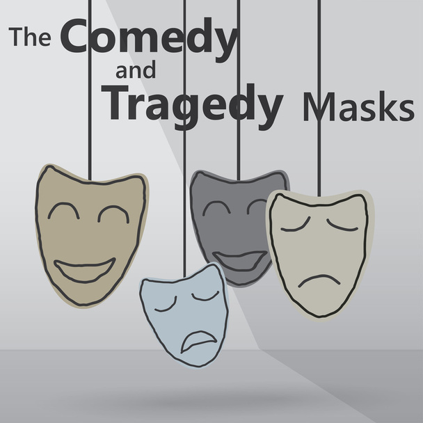 komédia és tragédia, maszkok - Vektor, kép