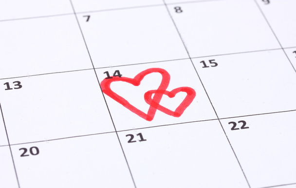 Calendar page with hearts on St.Valentines Day - Foto, Imagem