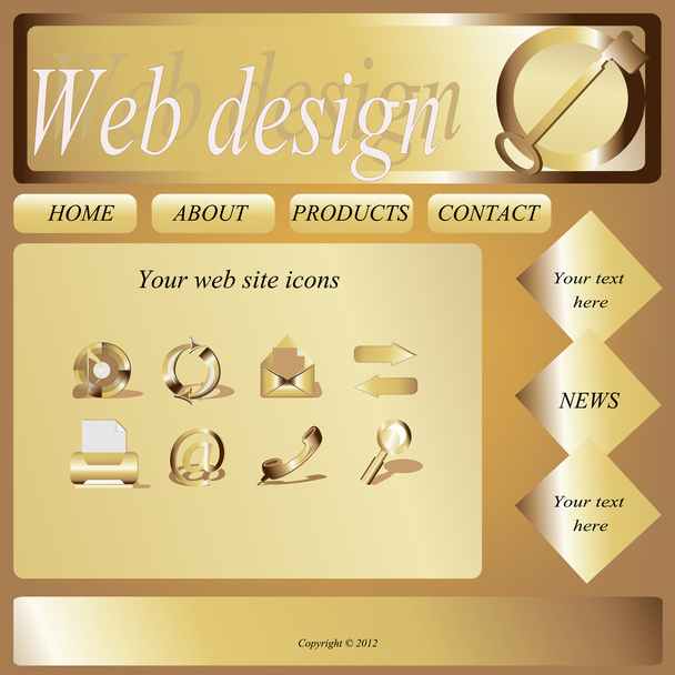 Plantilla de diseño del sitio web vectorial con iconos
 - Vector, Imagen