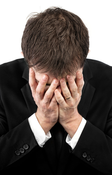 Depressed man covering his face by hands - Photo, Image