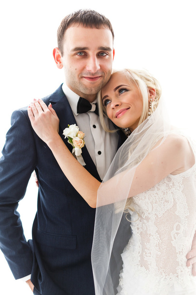 blonde bride and brunette groom - Fotoğraf, Görsel